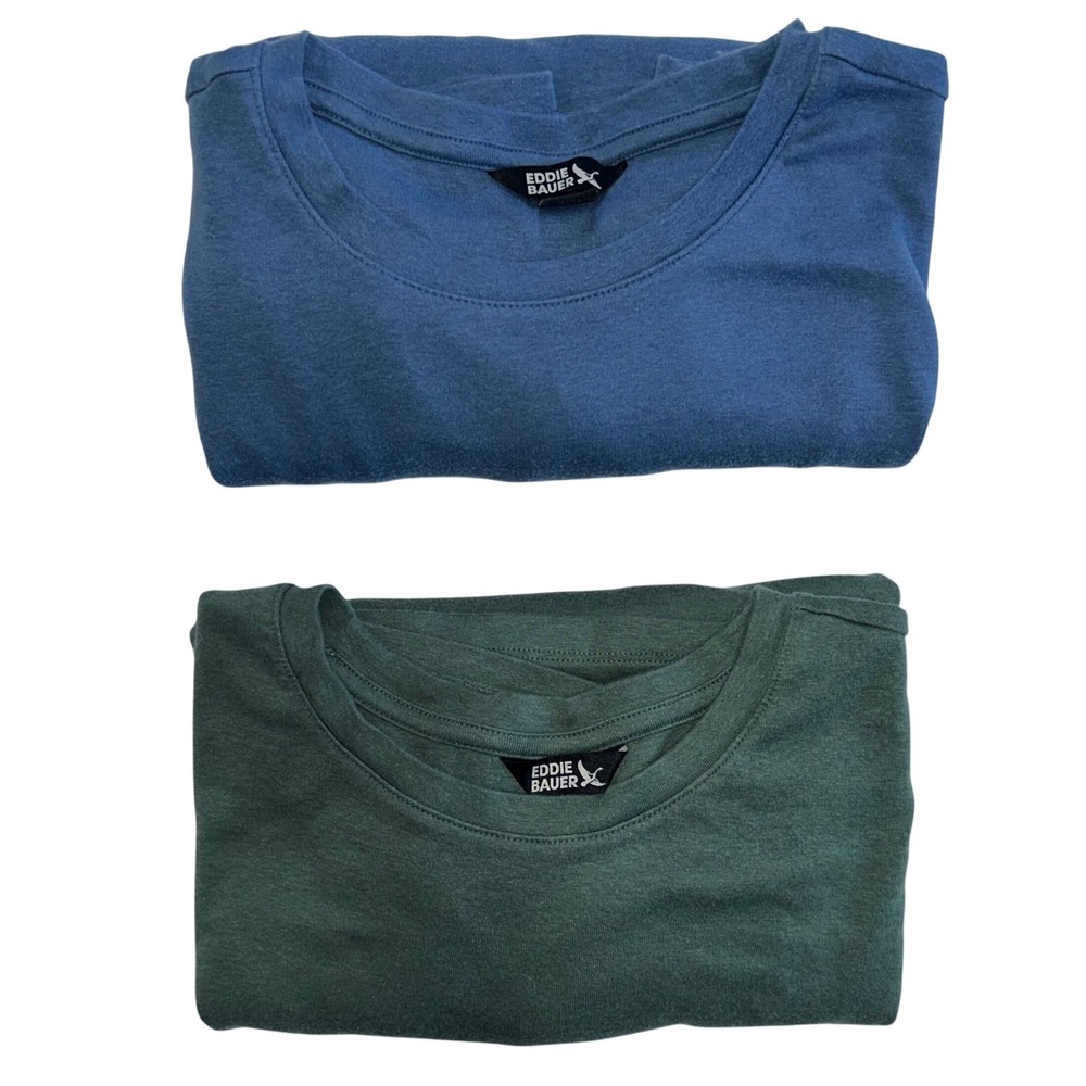 Eddie Bauer Womens XL Long Sleeve T-Shirt 2-Pack Green Blue Cotton Modal Stretch
